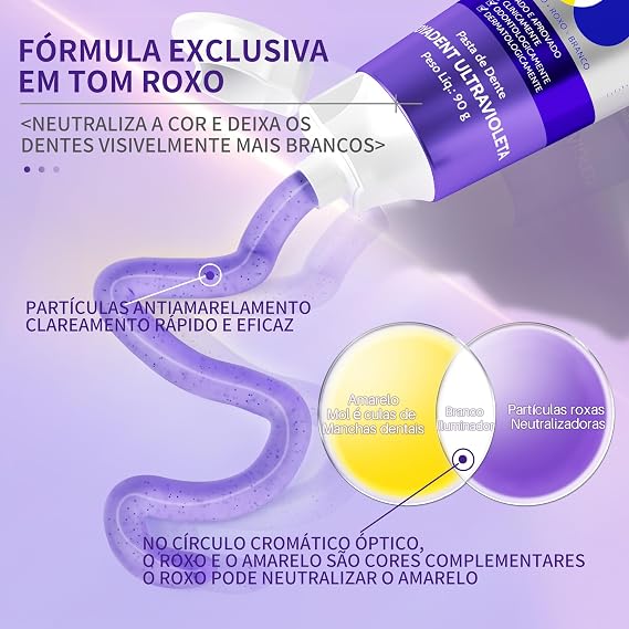 Fórmula exclusiva em tom roxo com partículas clareadoras
